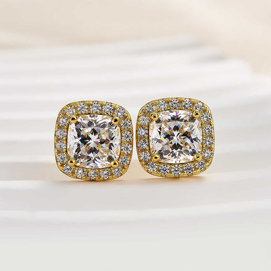 2Ct Cushion Cut Diamond Earrings 925 Silver Two-Tone