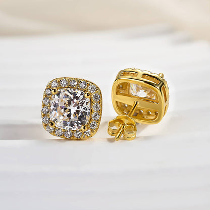 2Ct Cushion Cut Diamond Earrings 925 Silver Two-Tone