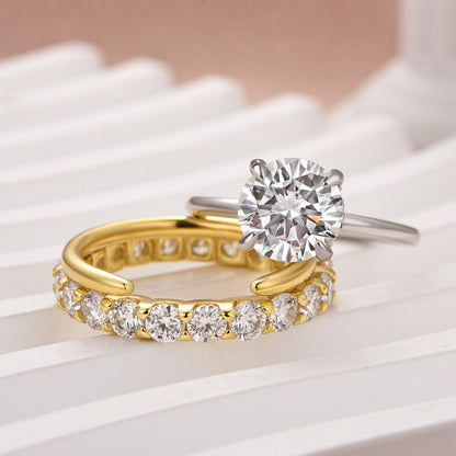 2Ct Round Moissanite Two-Tone Engagement Ring Set 925 Silver