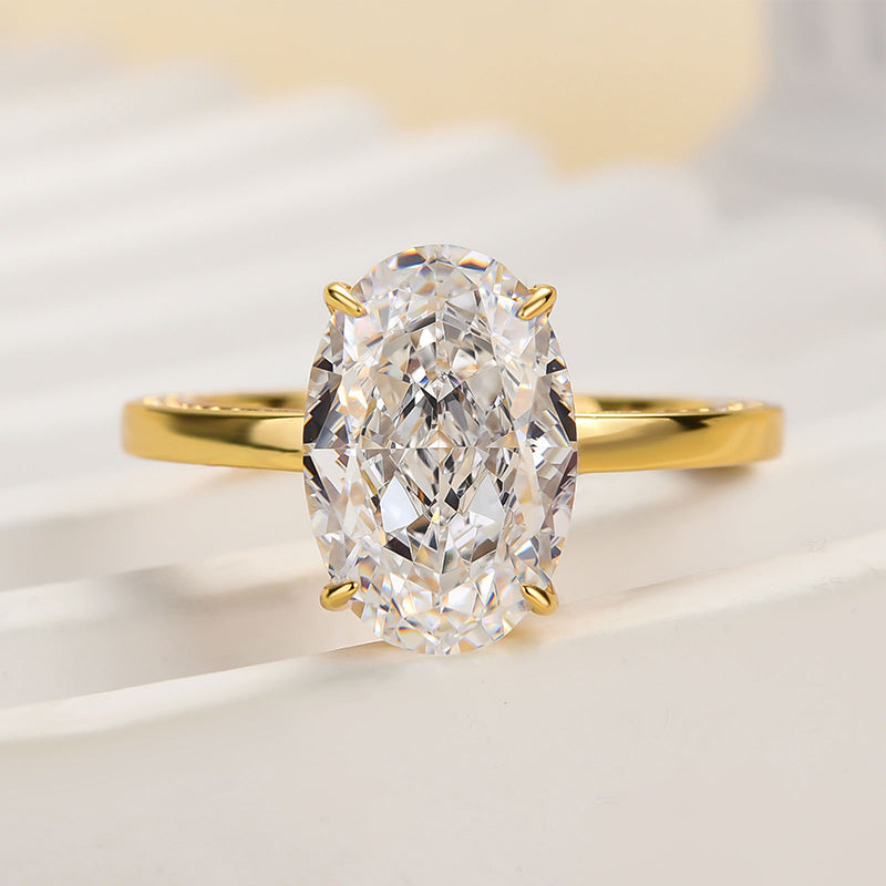 4.0 Carat Oval Cut Sona Diamond Ring in Yellow Gold