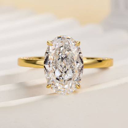 4.0 Carat Oval Cut Sona Diamond Ring in Yellow Gold