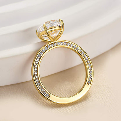 4.0 Carat Oval Cut Sona Diamond Ring in Yellow Gold