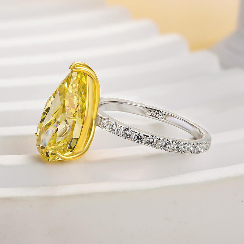 5 Carat Pear Cut Yellow Sapphire Two-Tone Ring