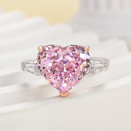 5.0 Carat Heart Pink Diamond Three Stone Ring