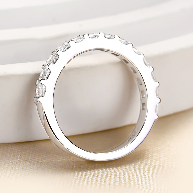 925 Silver White Gold Plated 1ct Radiant Cut Diamond Band