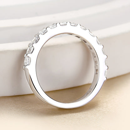 925 Silver White Gold Plated 1ct Radiant Cut Diamond Band