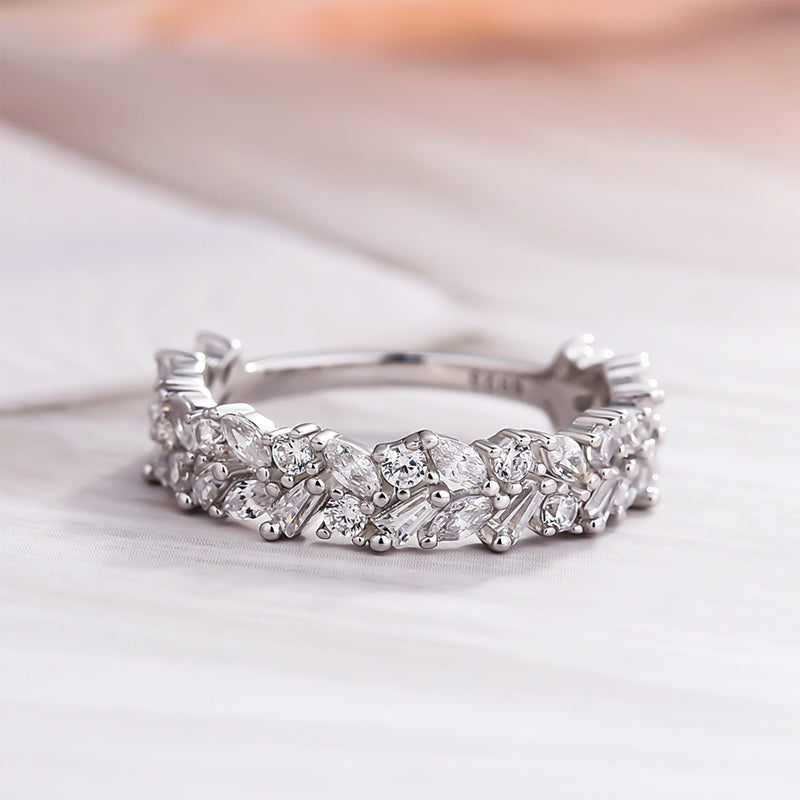 4Ct Mixed Cut Simulated Diamond Band 925 Silver White Gold