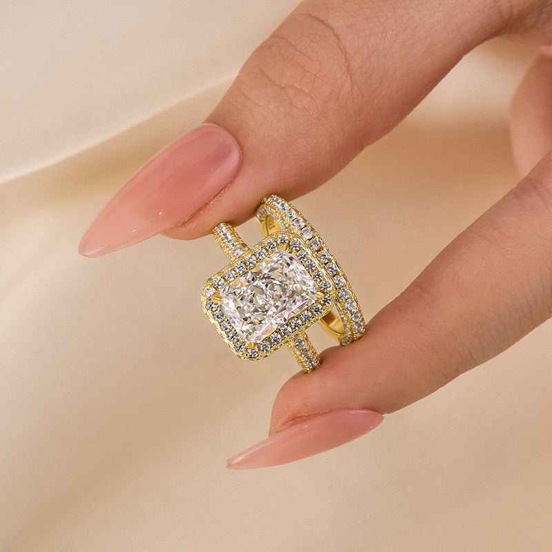 3.5ct Radiant Cut Diamond Ring Set - White/Yellow Gold