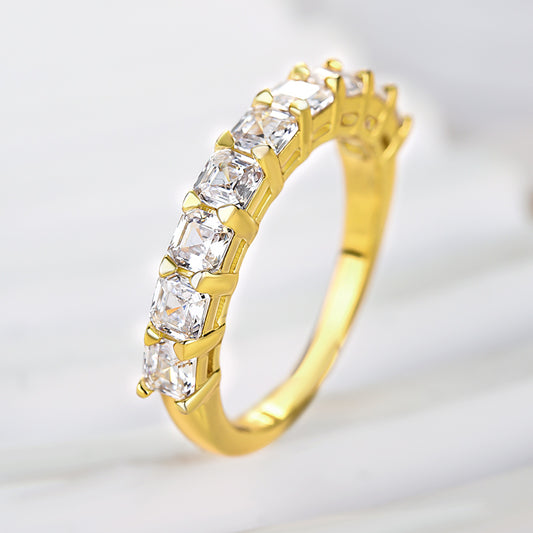 2Ct Asscher Cut Half Eternity Band 925 Silver Three Gold Options