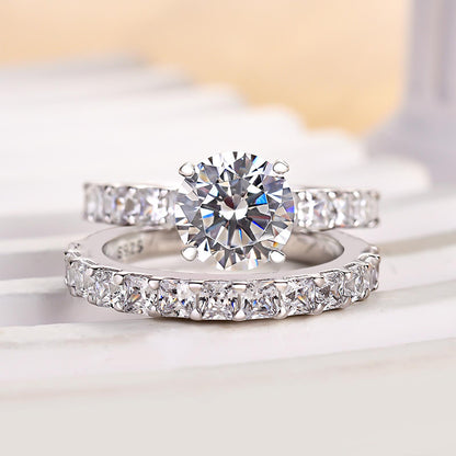2Ct Round Sona Diamond Ring with Radiant Cut Accents