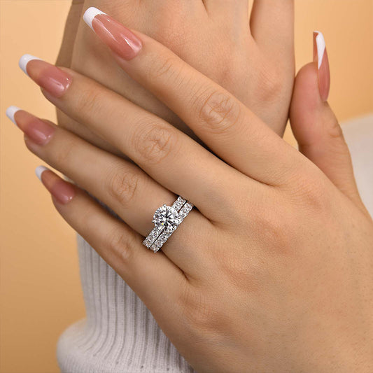2Ct Round Sona Diamond Ring with Radiant Cut Accents