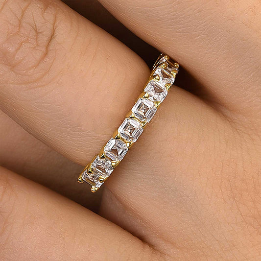 2Ct Asscher Cut Half Eternity Band 925 Silver Three Gold Options