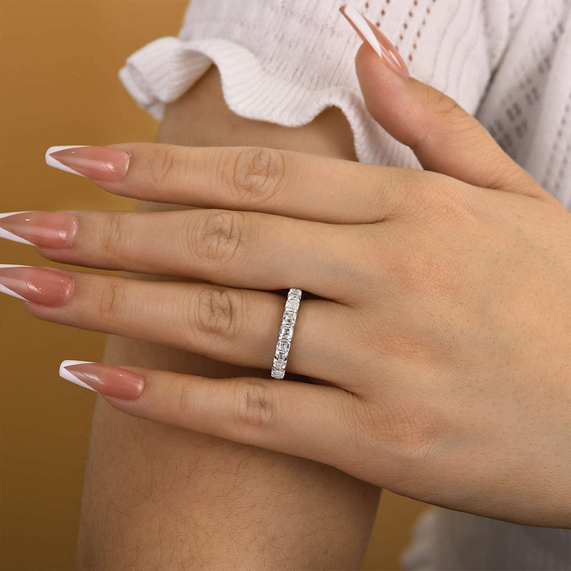 2Ct Asscher Cut Half Eternity Band 925 Silver Three Gold Options