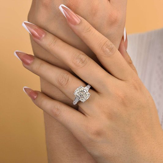 7Ct Cushion Cut Sona Diamond Crushed Ice Engagement Ring