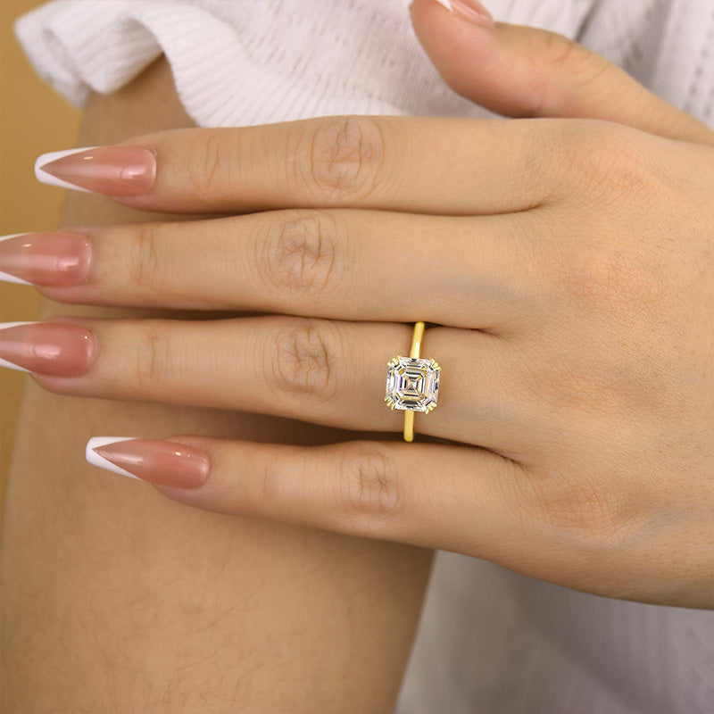 2.5Ct Asscher Cut Simulated Diamond Ring 925 Silver Yellow Gold