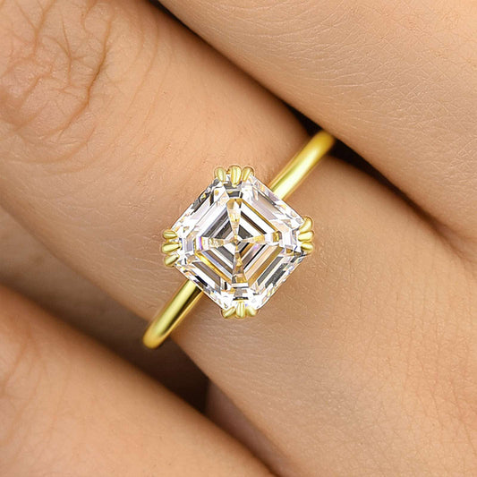 2.5Ct Asscher Cut Simulated Diamond Ring 925 Silver Yellow Gold
