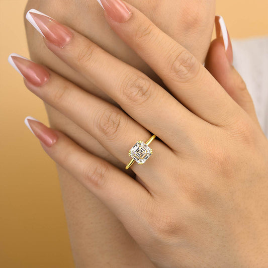 2.5Ct Asscher Cut Simulated Diamond Ring 925 Silver Yellow Gold
