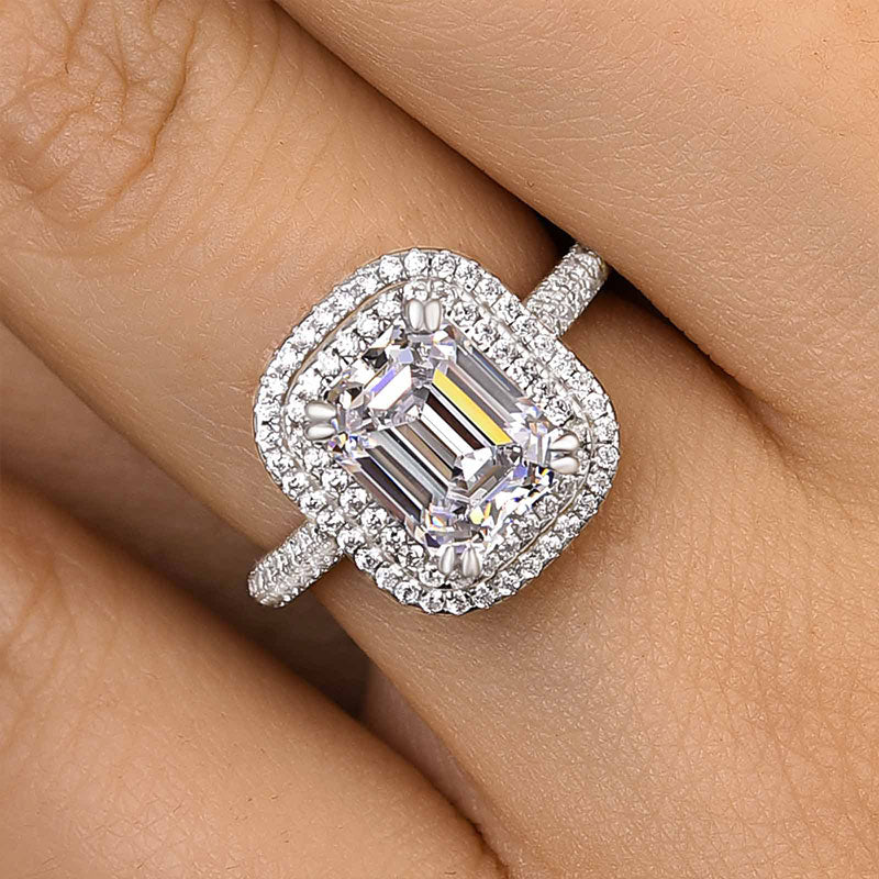 2.5Ct Emerald Cut Diamond Ring 925 Silver White Gold