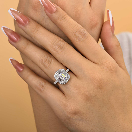 2.5Ct Emerald Cut Diamond Ring 925 Silver White Gold