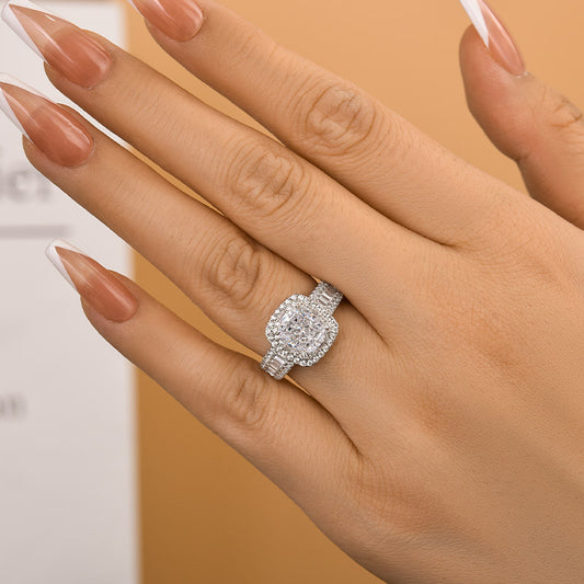 25CT Cushion Cut Diamond with 15CT Side Stones Ring