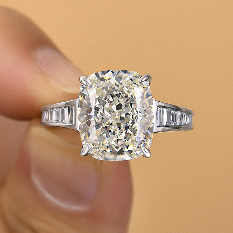 7Ct Cushion Cut Sona Diamond Crushed Ice Engagement Ring