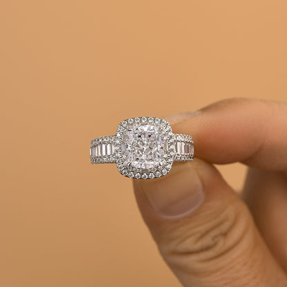25CT Cushion Cut Diamond with 15CT Side Stones Ring