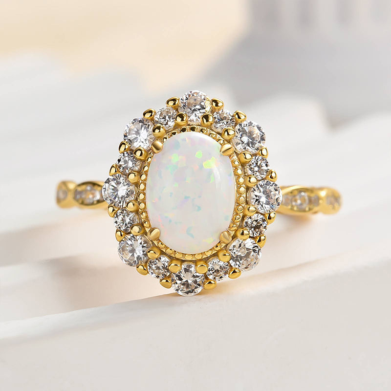 1.25ct Oval Opal & Diamond Vintage Halo Ring