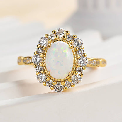 1.25ct Oval Opal & Diamond Vintage Halo Ring