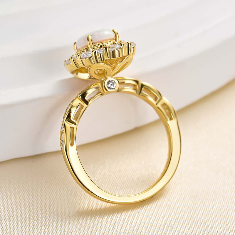 1.25ct Oval Opal & Diamond Vintage Halo Ring