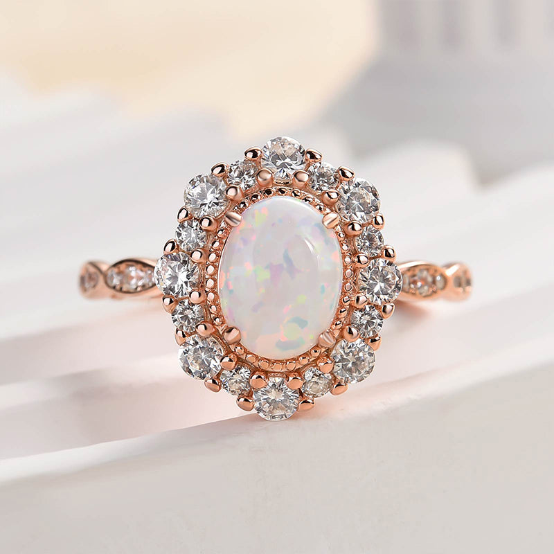 1.25ct Oval Opal & Diamond Vintage Halo Ring