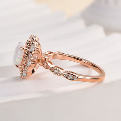 1.25ct Oval Opal & Diamond Vintage Halo Ring