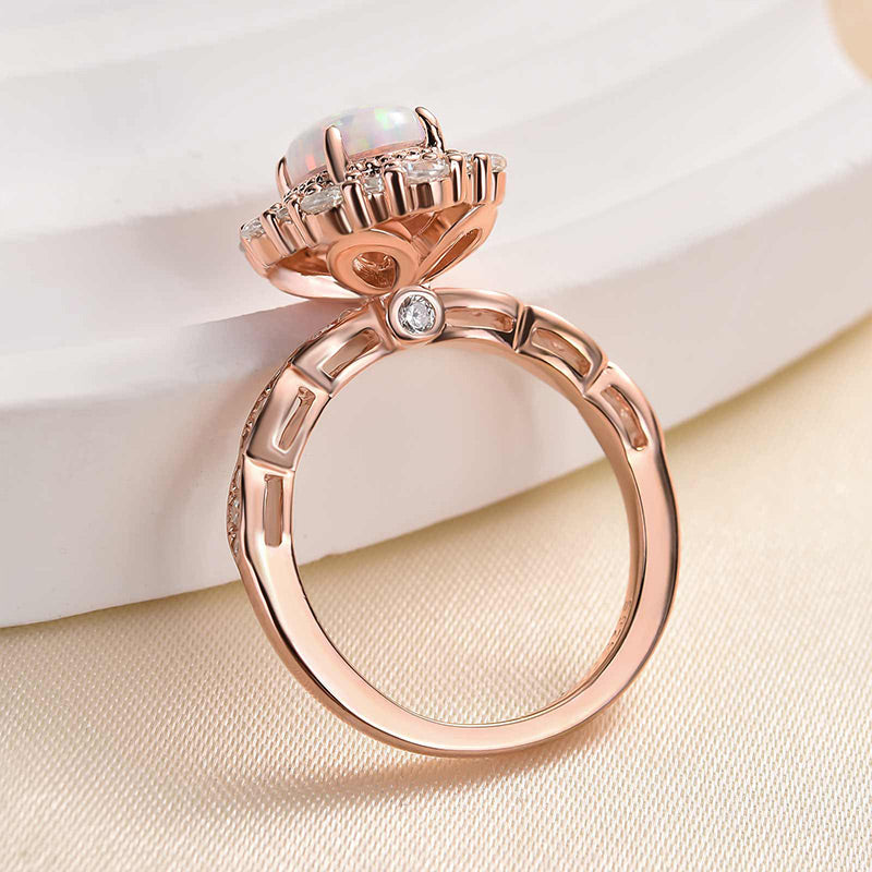 1.25ct Oval Opal & Diamond Vintage Halo Ring