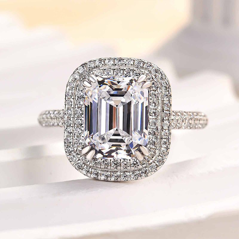 2.5Ct Emerald Cut Diamond Ring 925 Silver White Gold