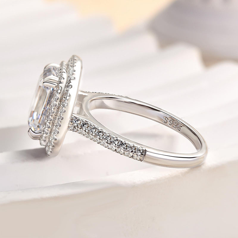 2.5Ct Emerald Cut Diamond Ring 925 Silver White Gold