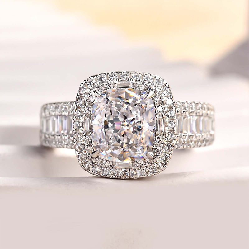 25CT Cushion Cut Diamond with 15CT Side Stones Ring