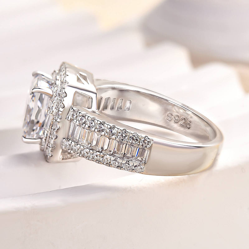25CT Cushion Cut Diamond with 15CT Side Stones Ring
