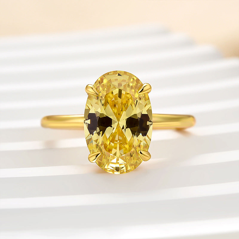 3.5Ct Yellow Oval Cut Simulated Diamond Ring – Gold Plated Sterling Silver