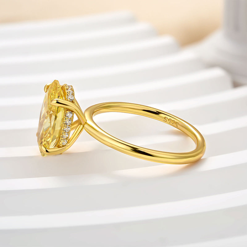 3.5Ct Yellow Oval Cut Simulated Diamond Ring – Gold Plated Sterling Silver