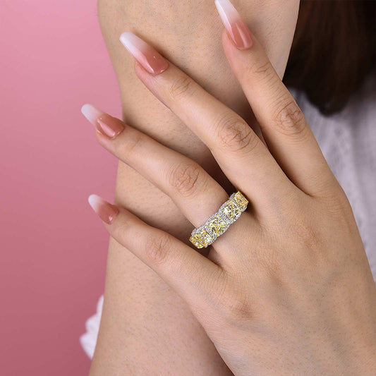 5Ct Yellow Sapphire Cushion Cut Band with Diamond Halo 925 Silver