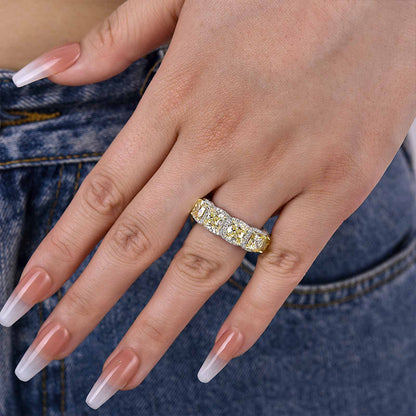 5Ct Yellow Sapphire Cushion Cut Band with Diamond Halo 925 Silver