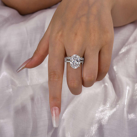 8Ct Oval Simulated Diamond Ring with 3Ct Accents