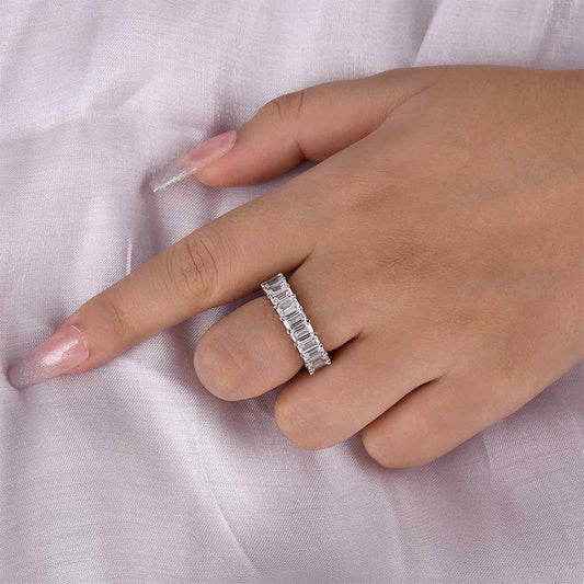 925 Silver Two-Tone 5ct Emerald Cut Anniversary Band