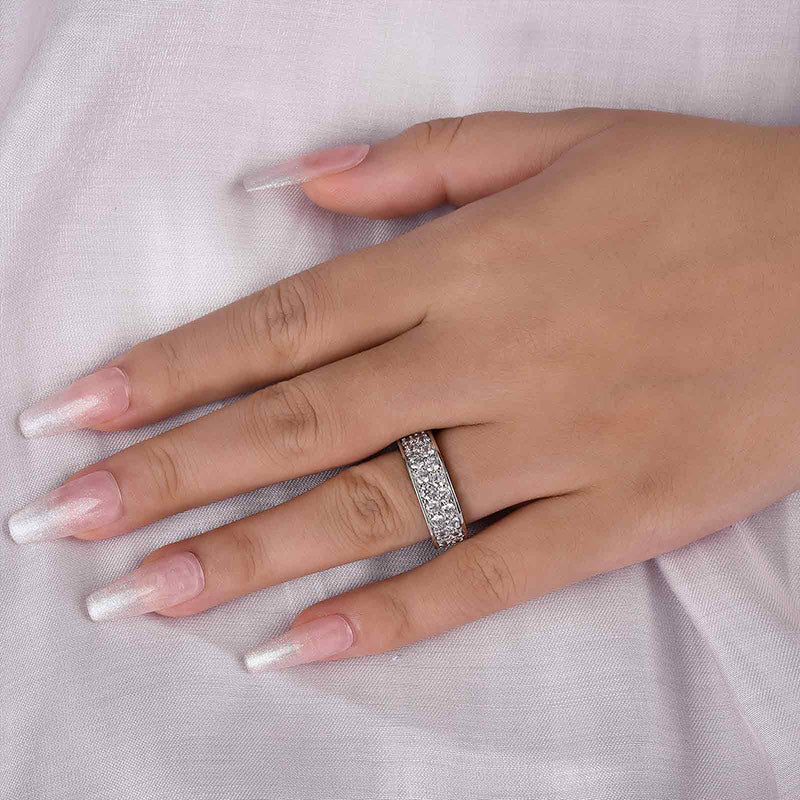 3.0Ct Round Cut Pave Wedding Band - 925 Silver White Gold