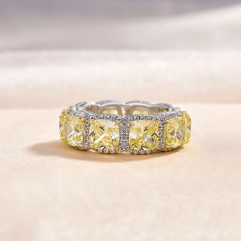 5Ct Yellow Sapphire Cushion Cut Band with Diamond Halo 925 Silver