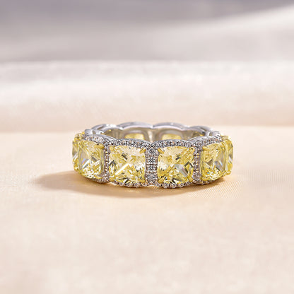 5Ct Yellow Sapphire Cushion Cut Band with Diamond Halo 925 Silver