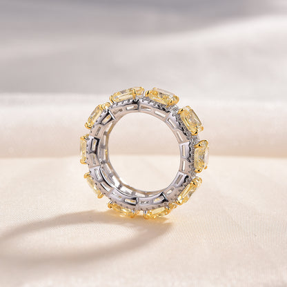 5Ct Yellow Sapphire Cushion Cut Band with Diamond Halo 925 Silver