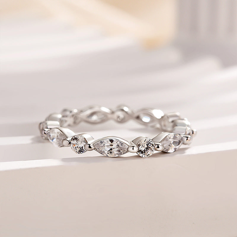 1.5Ct Marquise & Round Cut Band 925 Silver Two-Tone