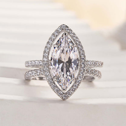 3Ct Marquise Sona Diamond Ring with Halo 18K White Gold