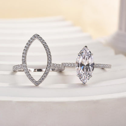 3Ct Marquise Sona Diamond Ring with Halo 18K White Gold