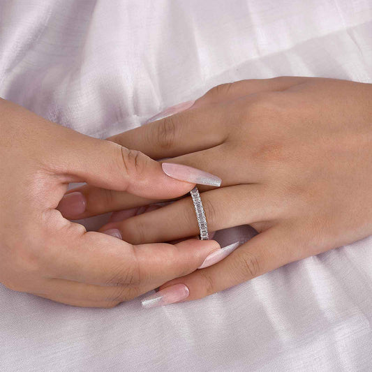 2.5Ct Emerald Cut Eternity Band 925 Silver White/Yellow Gold